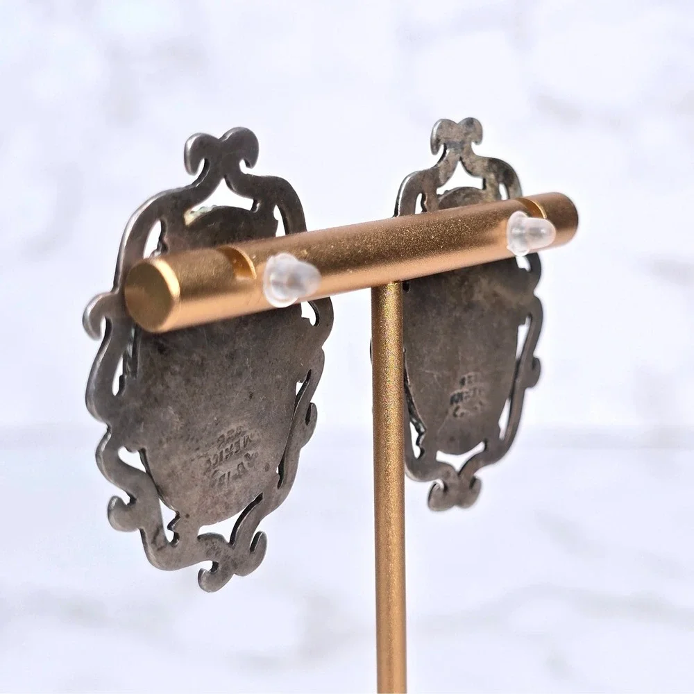 Vintage Taxco Mexico 925 Sterling Silver Black Onyx Post Earrings 23.8g TB-157